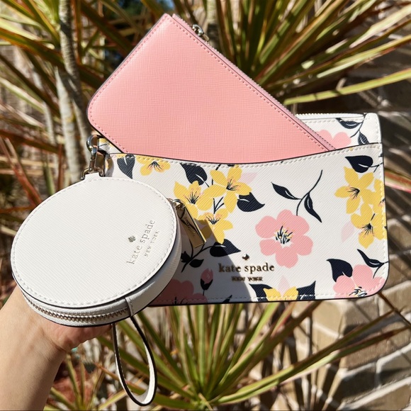 Kate Spade Staci Lily Bloom Floral Print Triple Pouch Cream Multi - Picture 5 of 5